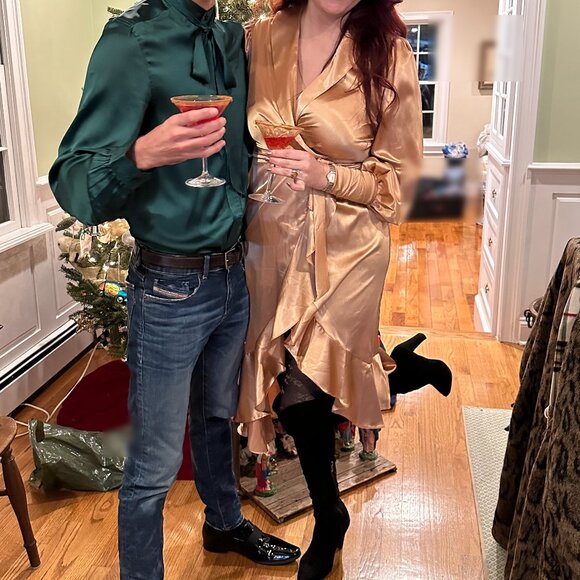 Rose Gold Silky Wrap Dress - Picture 5 of 5